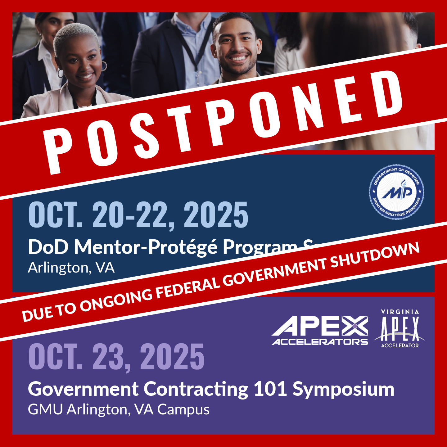 DoD Mentor-Protege Program Summit and GovCon101 Symposium Postponed
